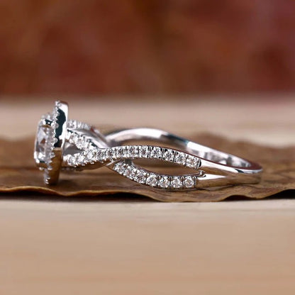 1ct Round-Cut Lab Diamond Engagement Ring with Twisted Pavé Band & Halo