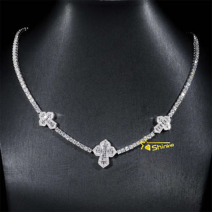 925 Sterling Silver Moissanite Tennis Necklace with Crosses