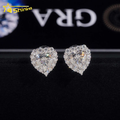 925 Sterling Silver Heart Cut Halo design Earrings